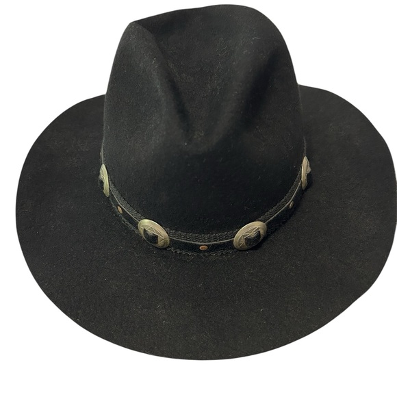Black Wool Hat Concho Band Size 7 1/8 - Picture 2 of 12